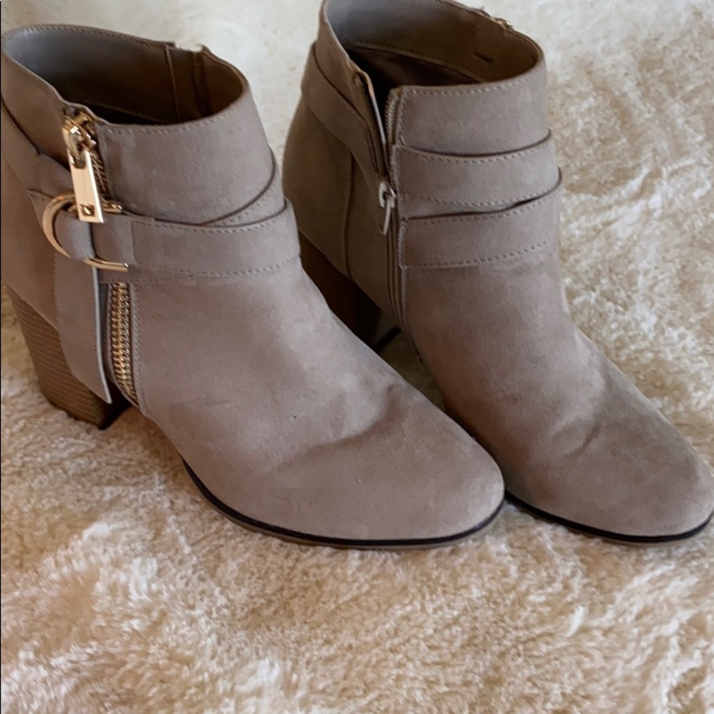 Tan faux suede stack heel bootie boots. Like new
